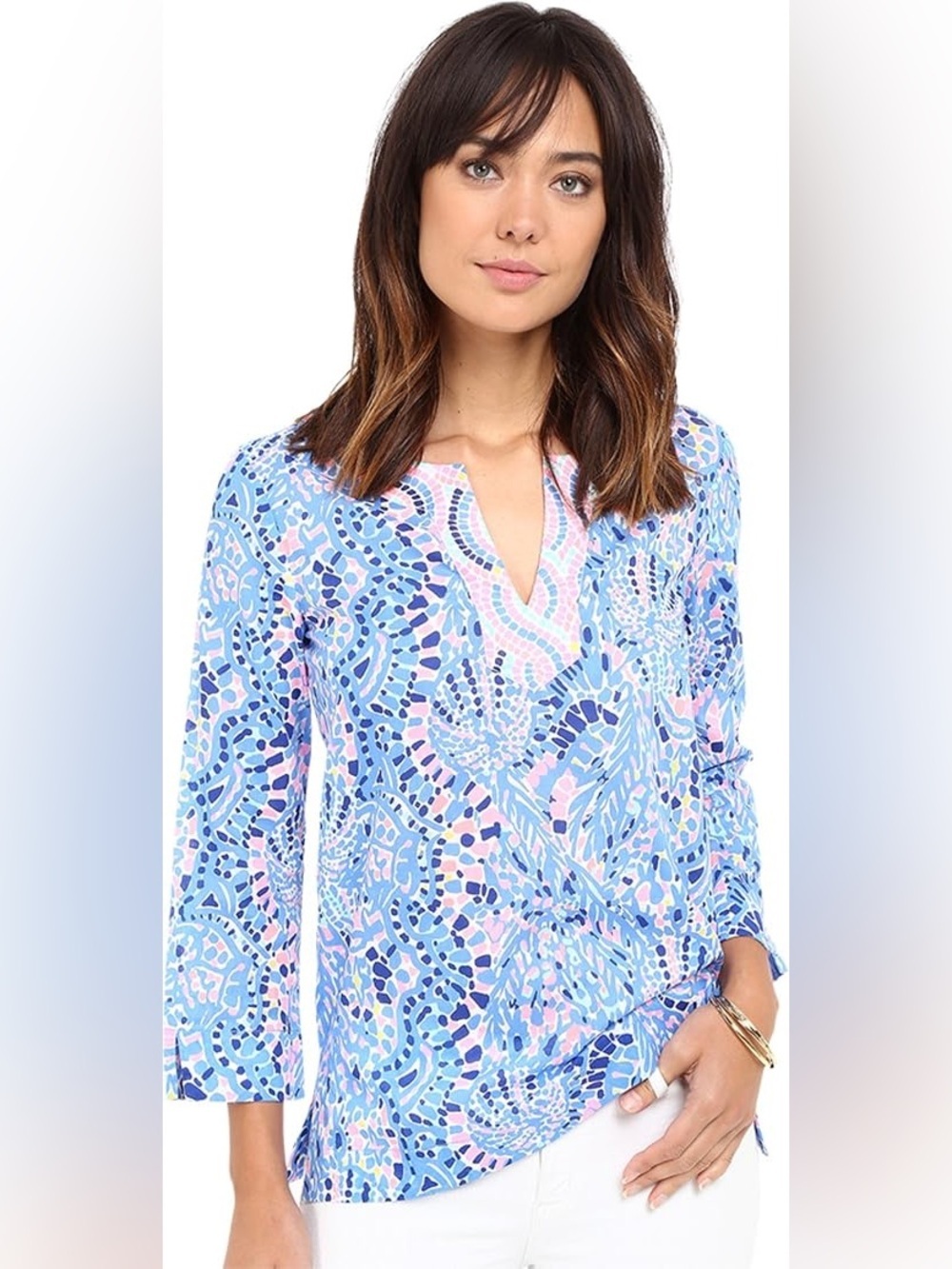 Lilly Pulitzer Women's Amelia Island Tunic, Multi Tic Tac Tile Allover XS